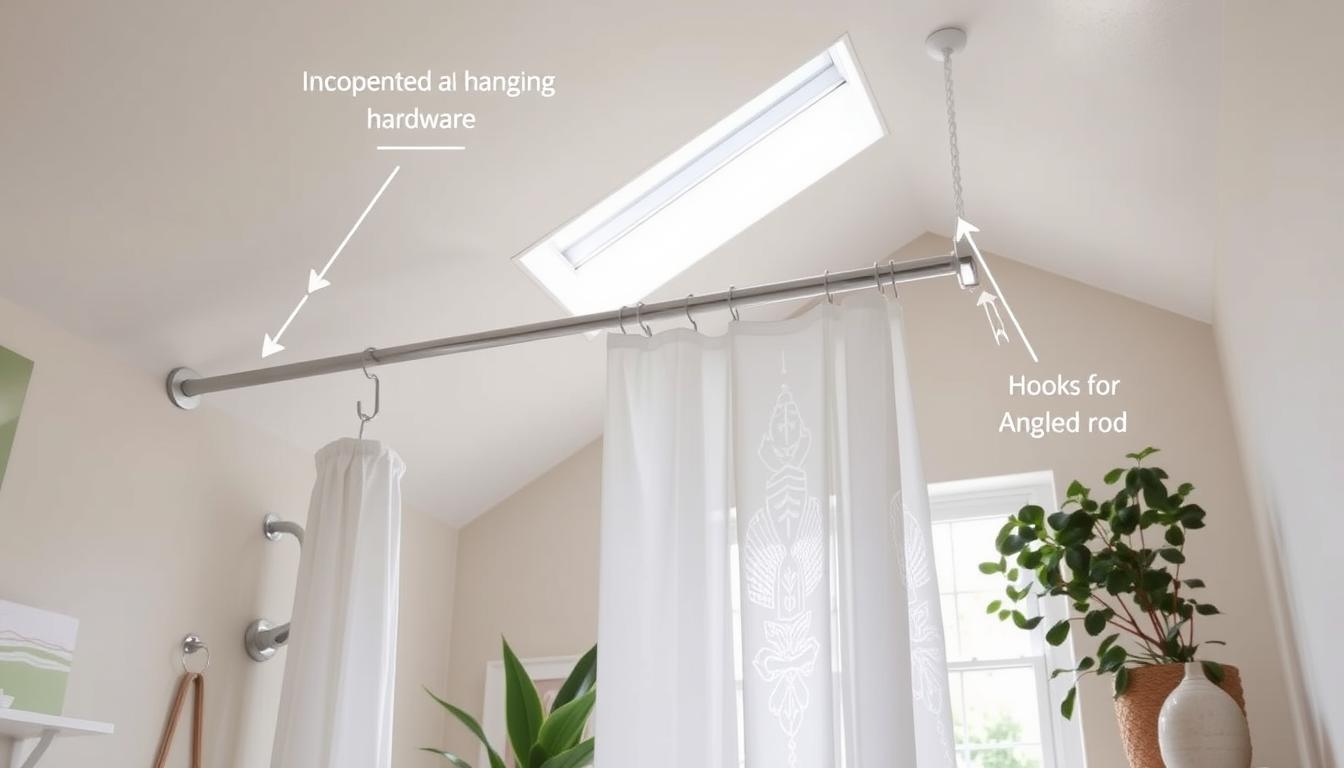 how to hang shower curtain on slanted ceiling