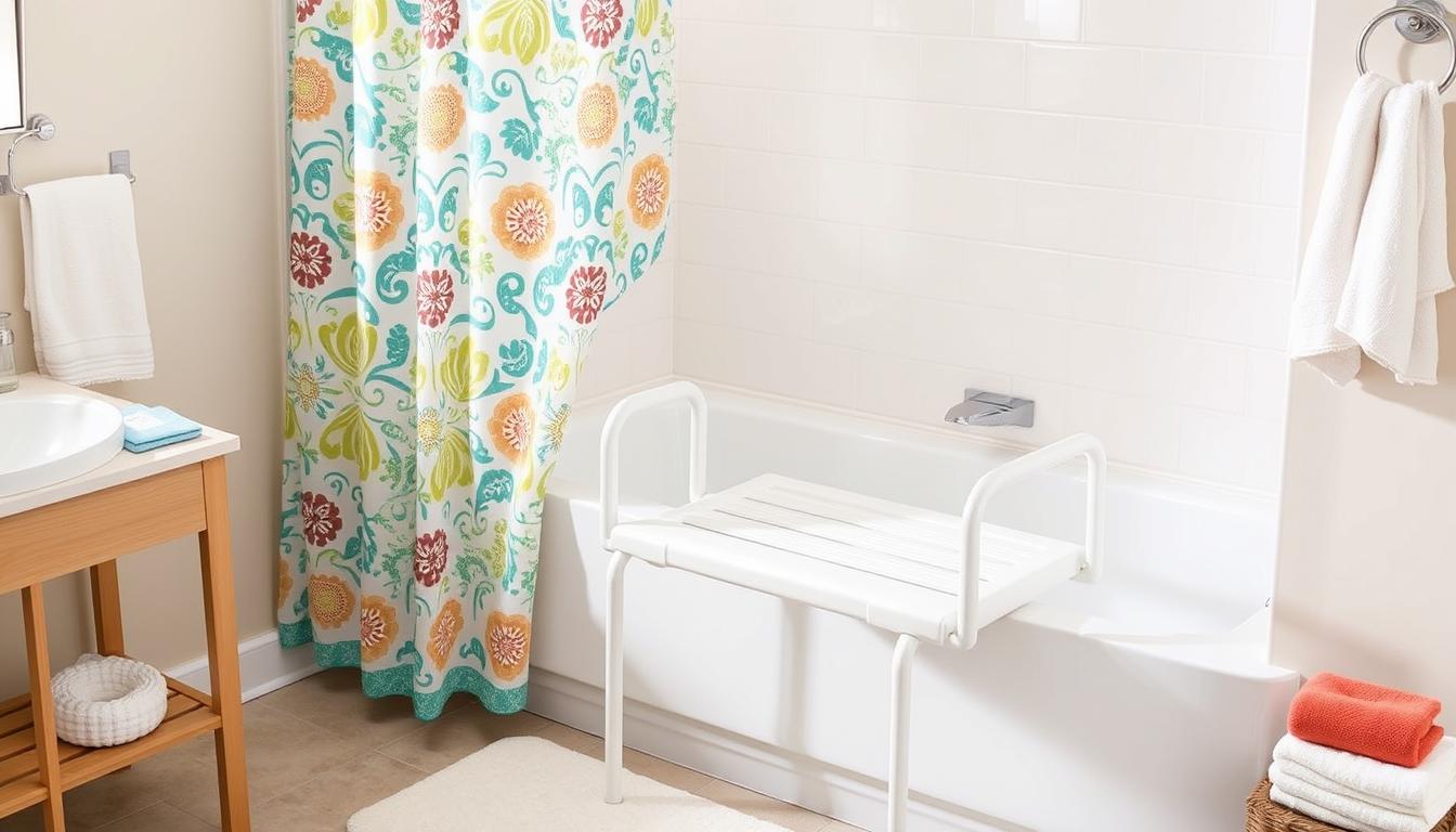 how to use a tub transfer bench with shower curtain