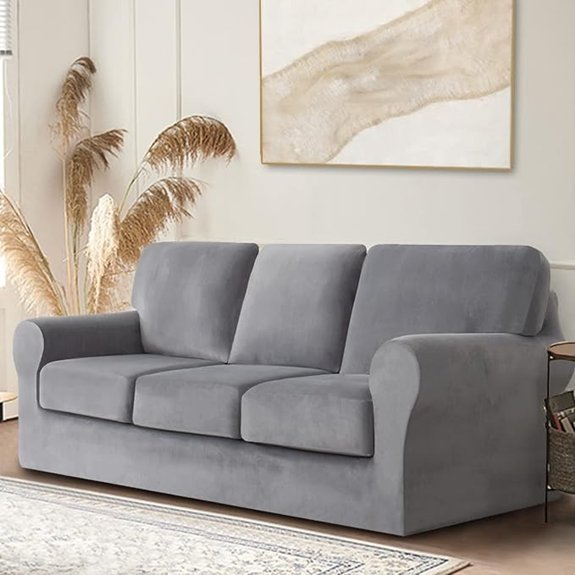 gray velvet sofa cover